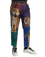 Mehrfarbige Tiger-Leoparden-Baumwollhose, locker zulaufend