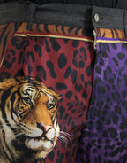 Mehrfarbige Tiger-Leoparden-Baumwollhose, locker zulaufend