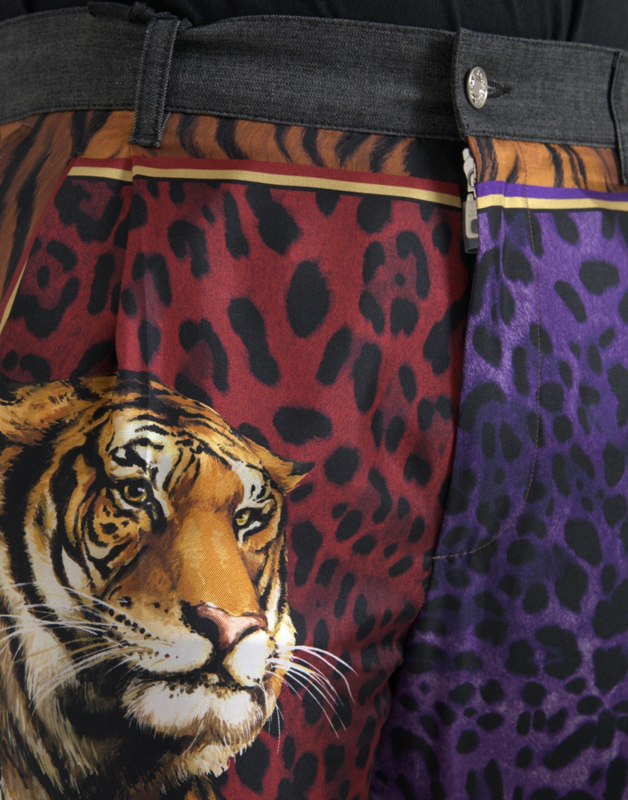 Mehrfarbige Tiger-Leoparden-Baumwollhose, locker zulaufend