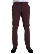Maroon Wool Men Slim Fit Dress Pants