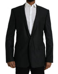Schwarzer Woll-Notch-Einreiher-Mantel-Blazer