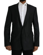 Schwarzer Woll-Notch-Einreiher-Mantel-Blazer
