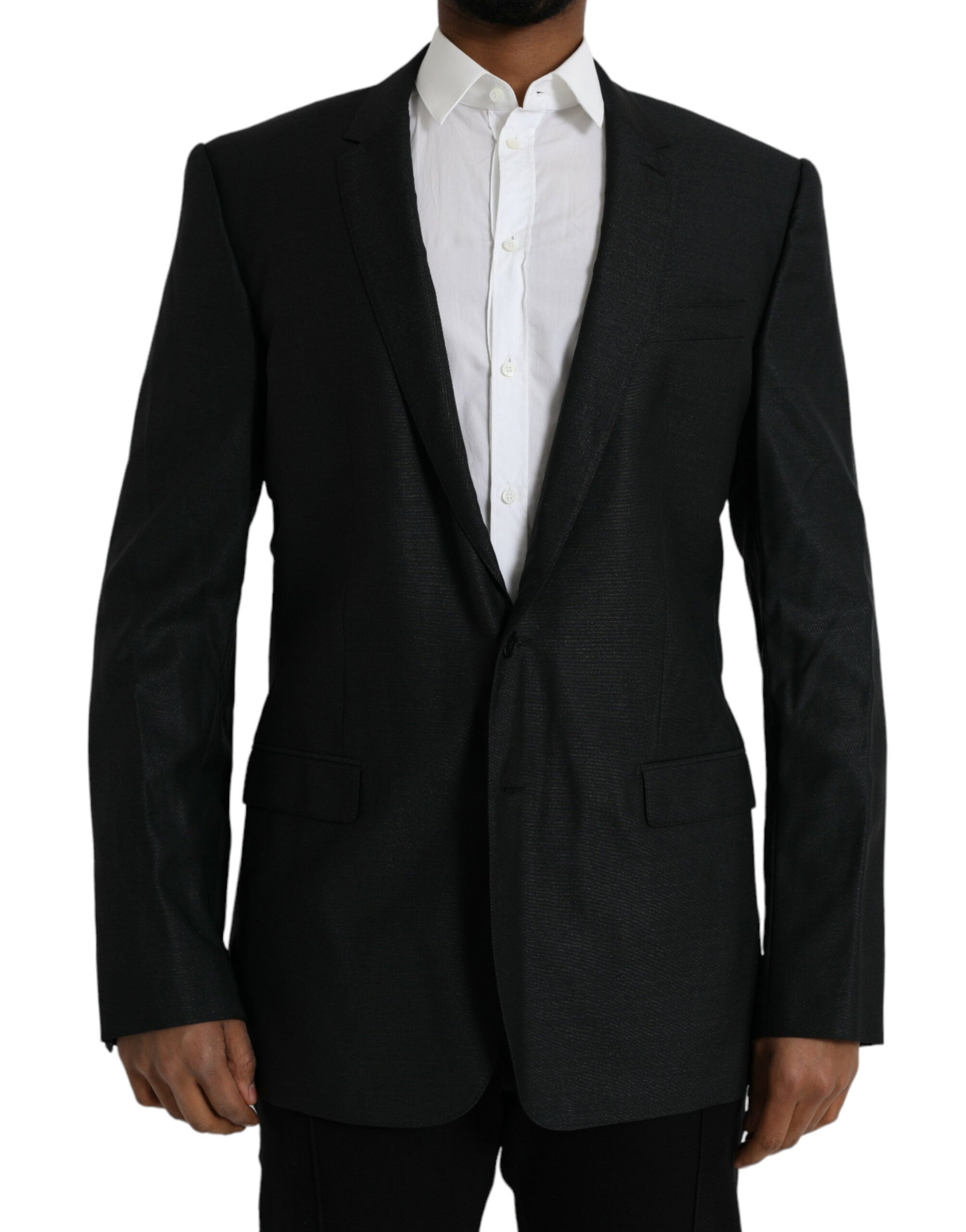 Schwarzer Woll-Notch-Einreiher-Mantel-Blazer