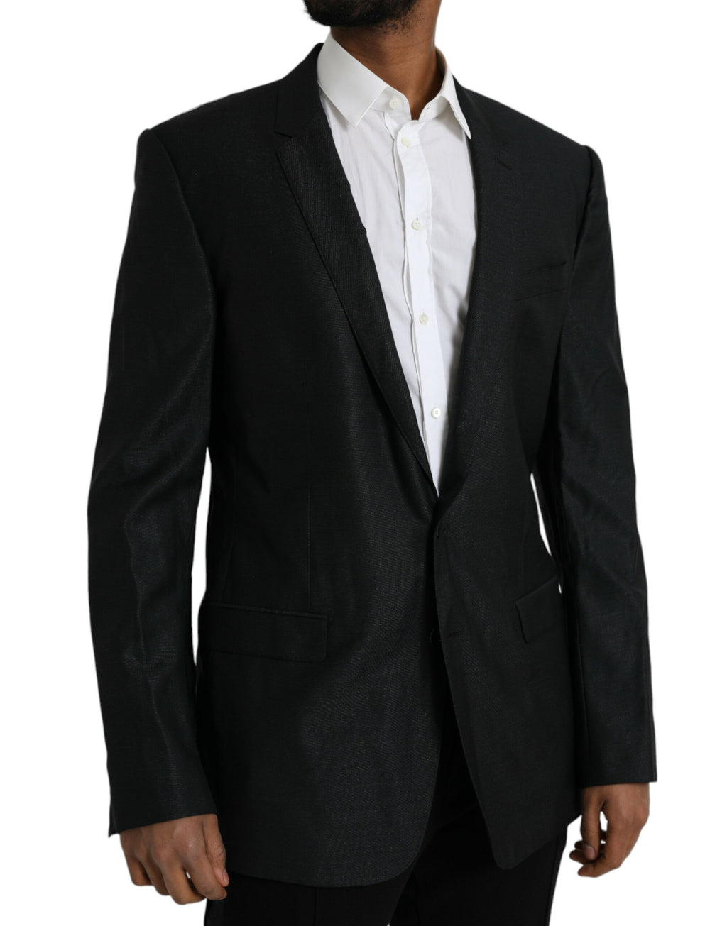 Schwarzer Woll-Notch-Einreiher-Mantel-Blazer
