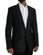 Schwarzer Woll-Notch-Einreiher-Mantel-Blazer