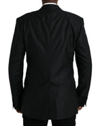 Schwarzer Woll-Notch-Einreiher-Mantel-Blazer