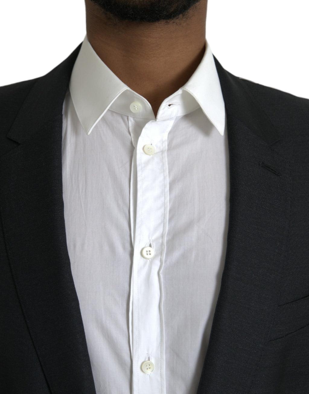 Schwarzer Woll-Notch-Einreiher-Mantel-Blazer