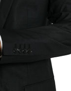 Schwarzer Woll-Notch-Einreiher-Mantel-Blazer