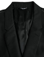 Schwarzer Woll-Notch-Einreiher-Mantel-Blazer