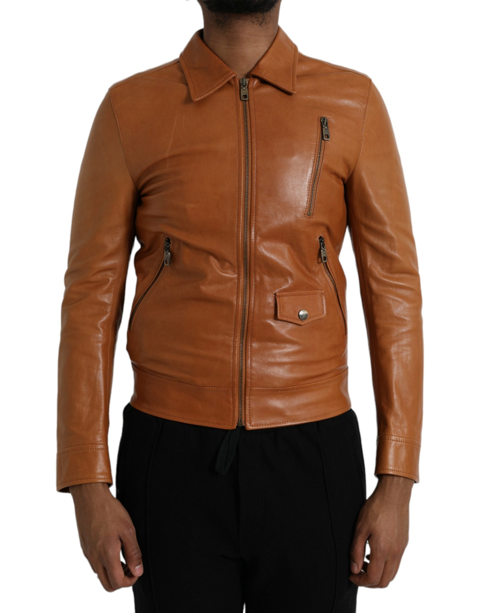 Braune Lammleder Blousonjacke mit Reißverschluss