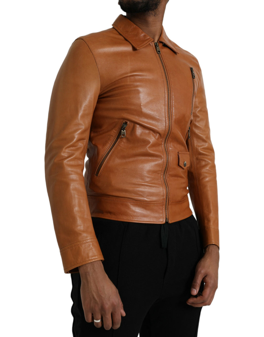 Braune Lammleder Blousonjacke mit Reißverschluss