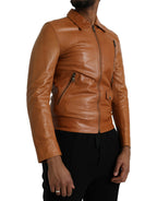 Braune Lammleder Blousonjacke mit Reißverschluss