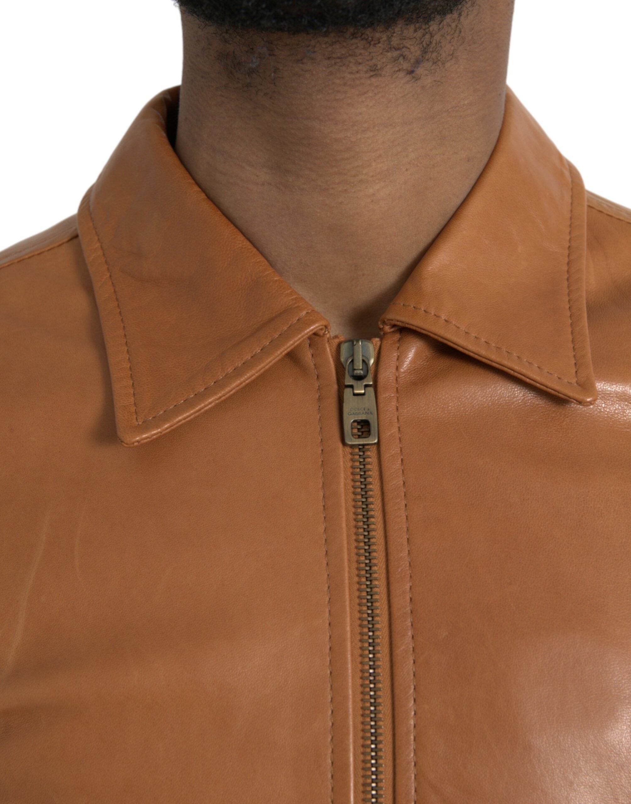 Braune Lammleder Blousonjacke mit Reißverschluss