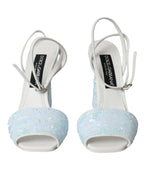 Hellblaue Pailletten-Sandalen mit Knöchelriemen