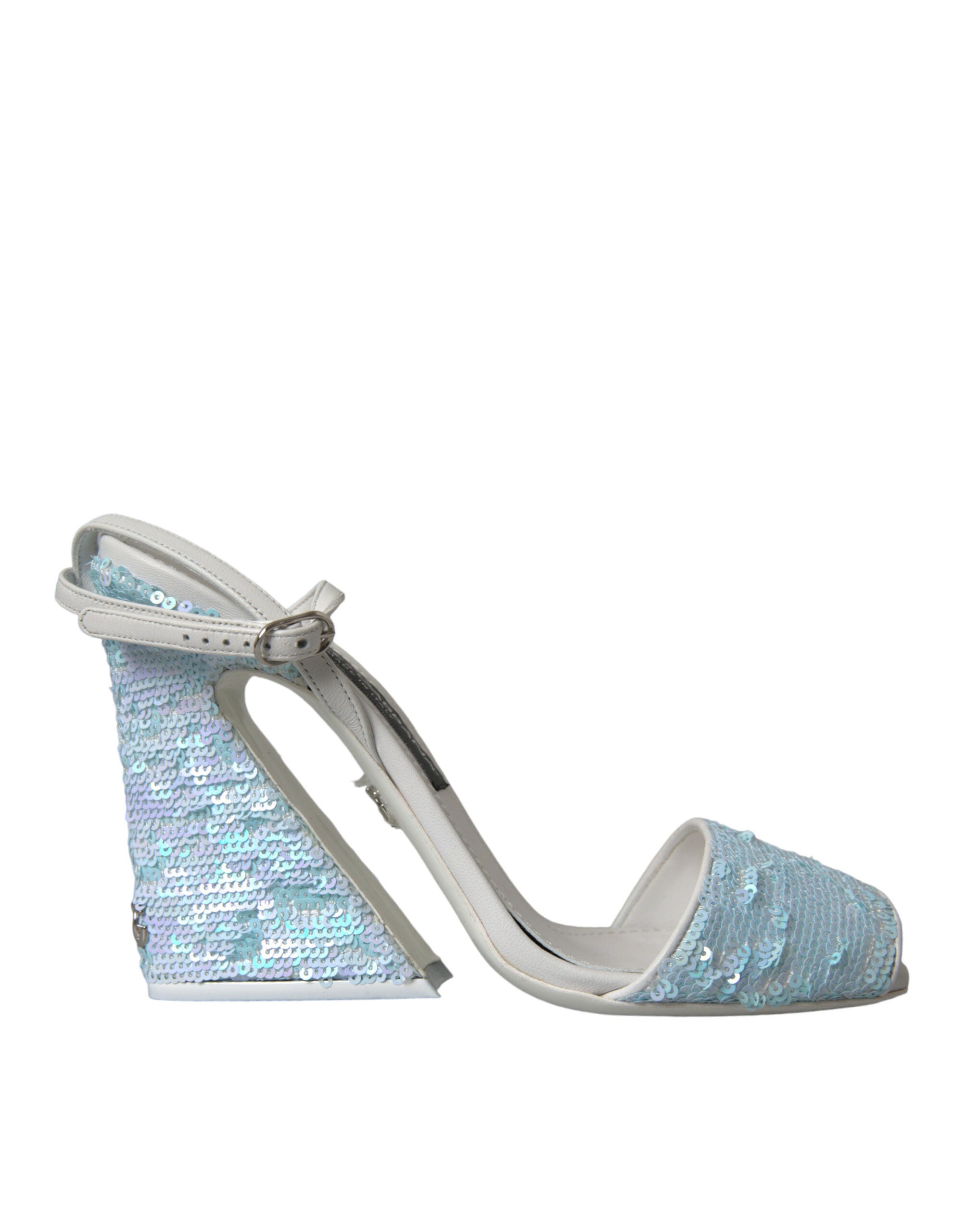 Hellblaue Pailletten-Sandalen mit Knöchelriemen