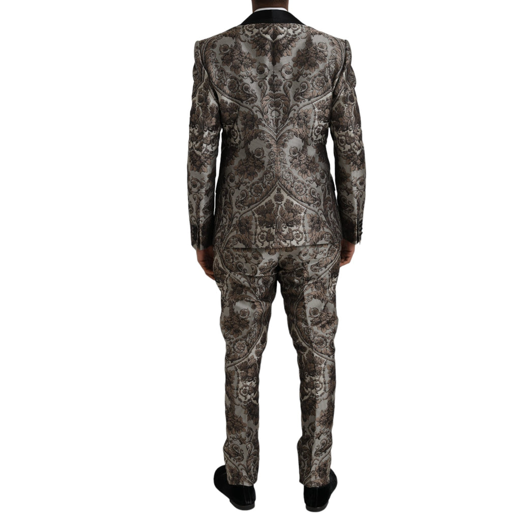Brauner, geblümter Jacquard-Anzug, dreiteilig, festlich