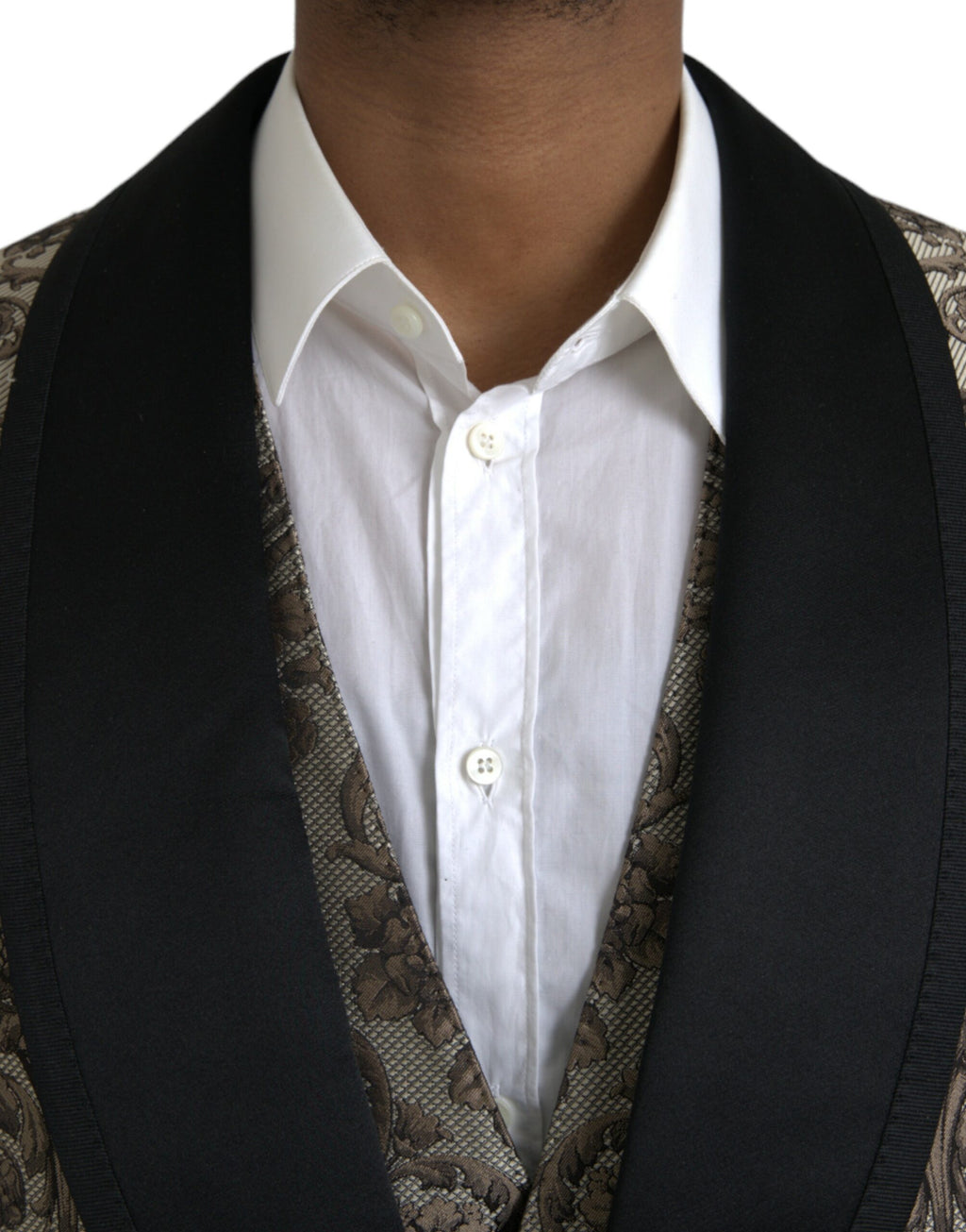 Brauner, geblümter Jacquard-Anzug, dreiteilig, festlich