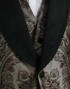 Brauner, geblümter Jacquard-Anzug, dreiteilig, festlich