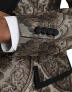 Brauner, geblümter Jacquard-Anzug, dreiteilig, festlich
