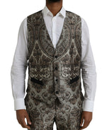 Brauner, geblümter Jacquard-Anzug, dreiteilig, festlich