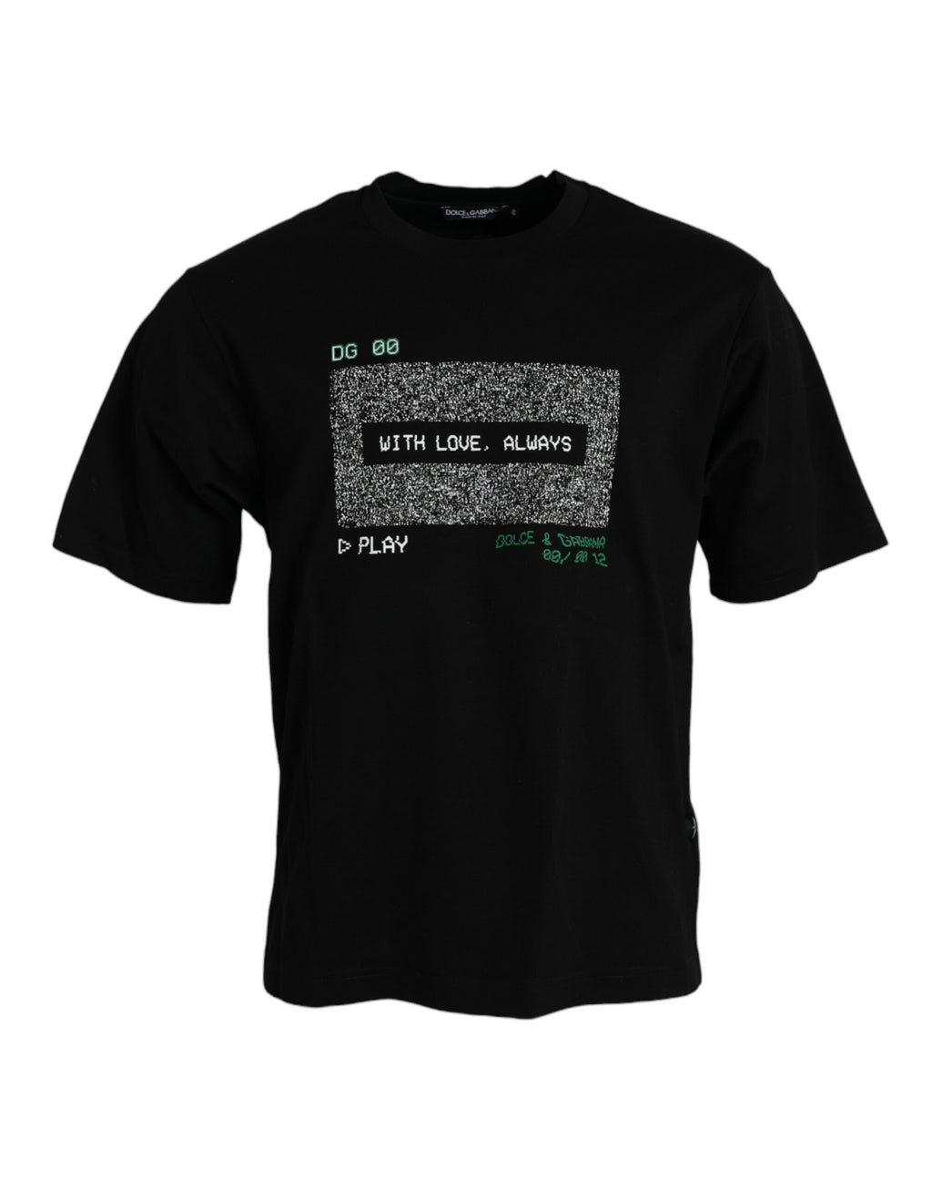 Schwarzes „With Love Always“-Rundhals-T-Shirt