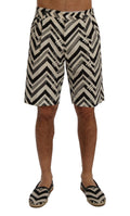 Weiß-Schwarz gestreifte Shorts aus Baumwollleinen
