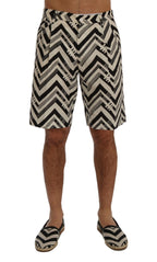 Weiß-Schwarz gestreifte Shorts aus Baumwollleinen