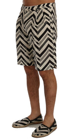 Weiß-Schwarz gestreifte Shorts aus Baumwollleinen