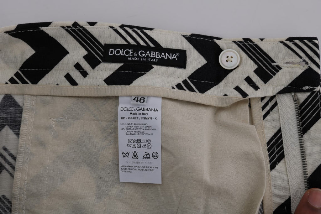Weiß-Schwarz gestreifte Shorts aus Baumwollleinen