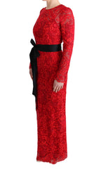 Rotes florales besticktes Etui-Maxikleid