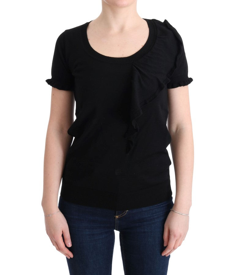 Schwarzes Top/Bluse/T-Shirt aus 100% Wolle