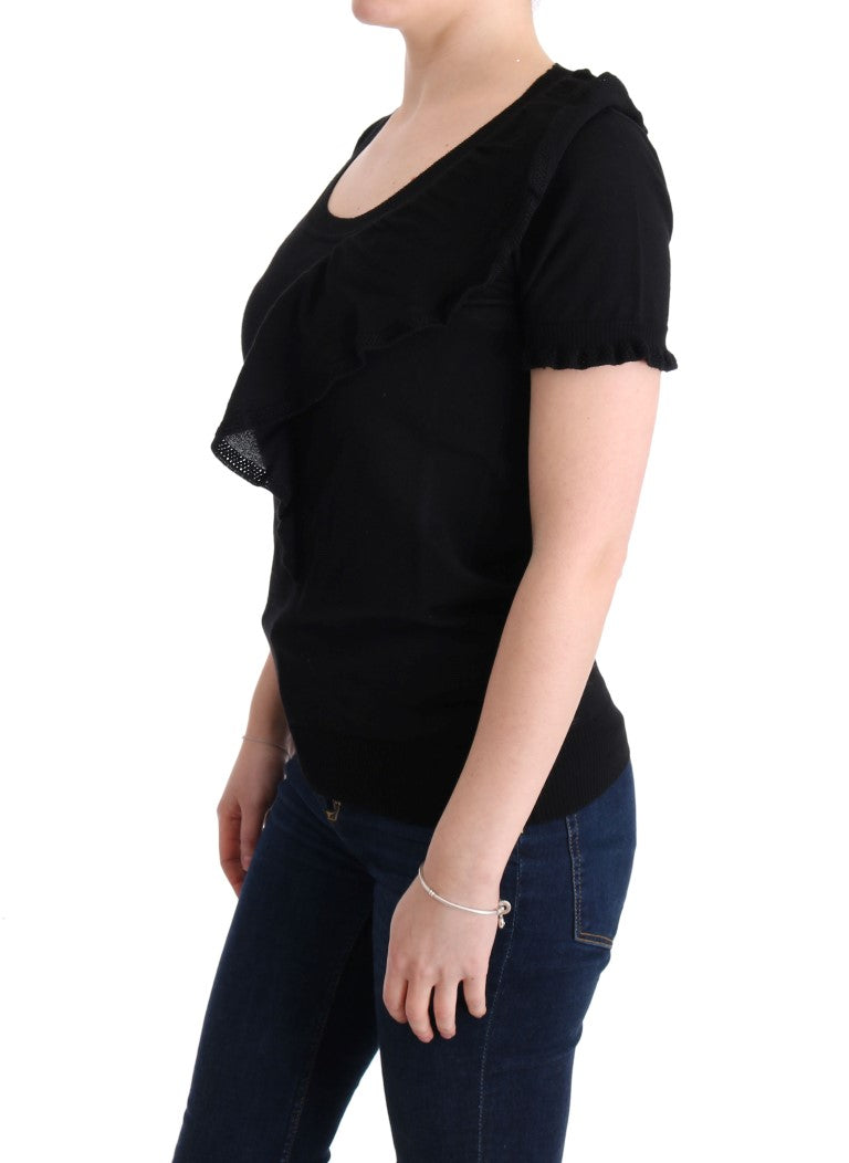 Schwarzes Top/Bluse/T-Shirt aus 100% Wolle
