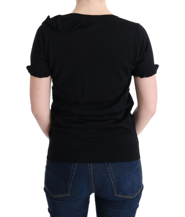 Schwarzes Top/Bluse/T-Shirt aus 100% Wolle