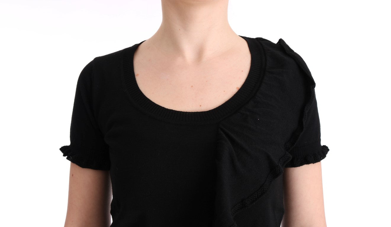 Schwarzes Top/Bluse/T-Shirt aus 100% Wolle