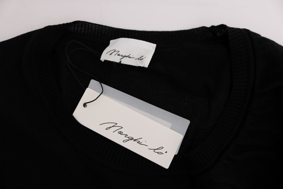 Schwarzes Top/Bluse/T-Shirt aus 100% Wolle