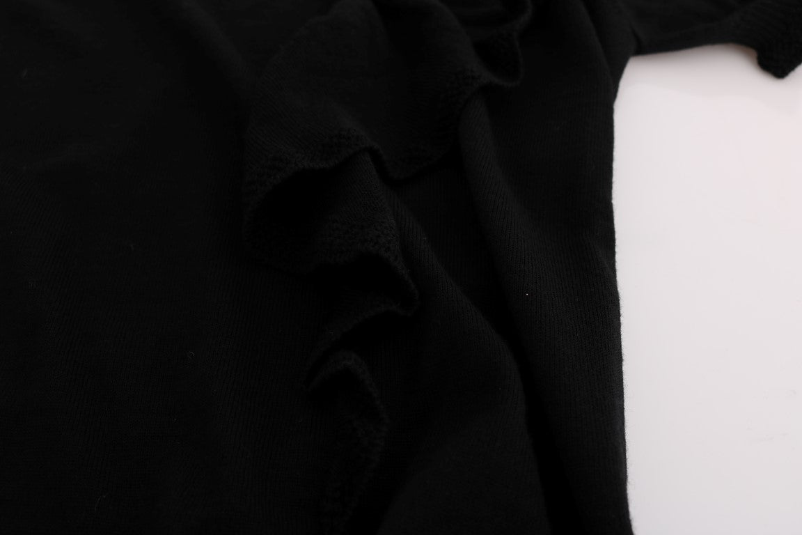 Schwarzes Top/Bluse/T-Shirt aus 100% Wolle