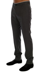 Pantaloni formali gessati di lana grigia