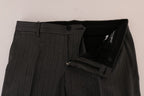 Pantaloni formali gessati di lana grigia