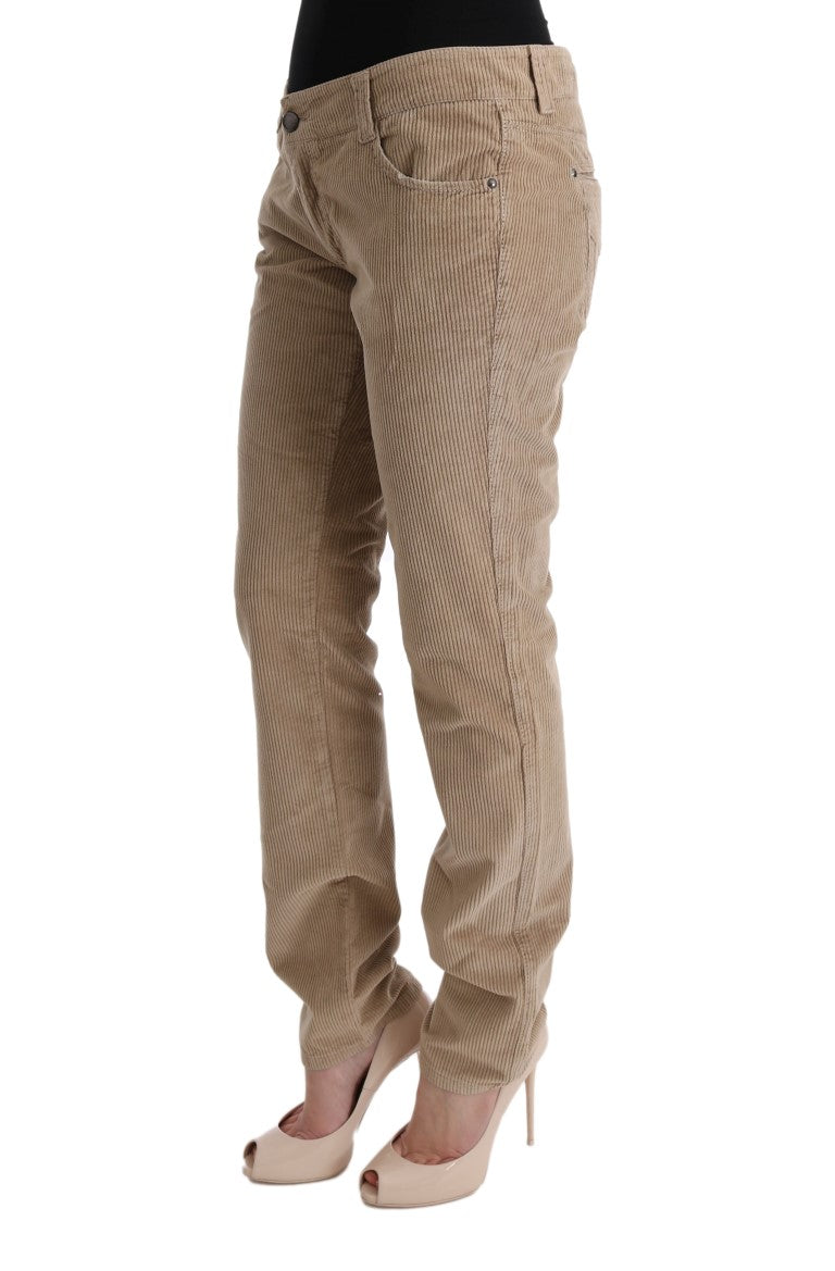 Beige Hose aus Baumwollsamt in normaler Passform