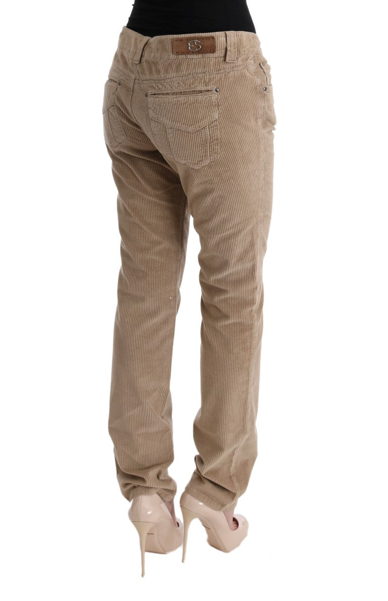 Beige Hose aus Baumwollsamt in normaler Passform