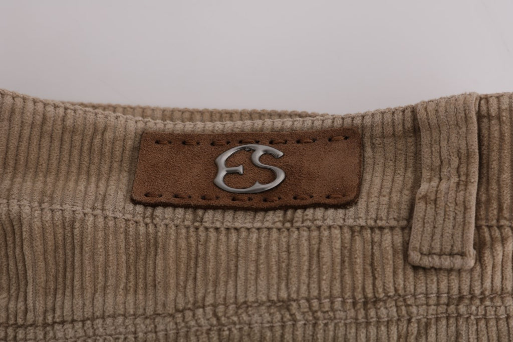 Beige Hose aus Baumwollsamt in normaler Passform
