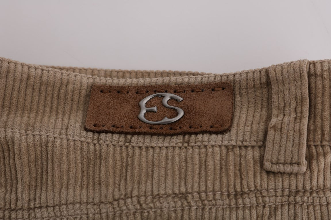 Beige Hose aus Baumwollsamt in normaler Passform
