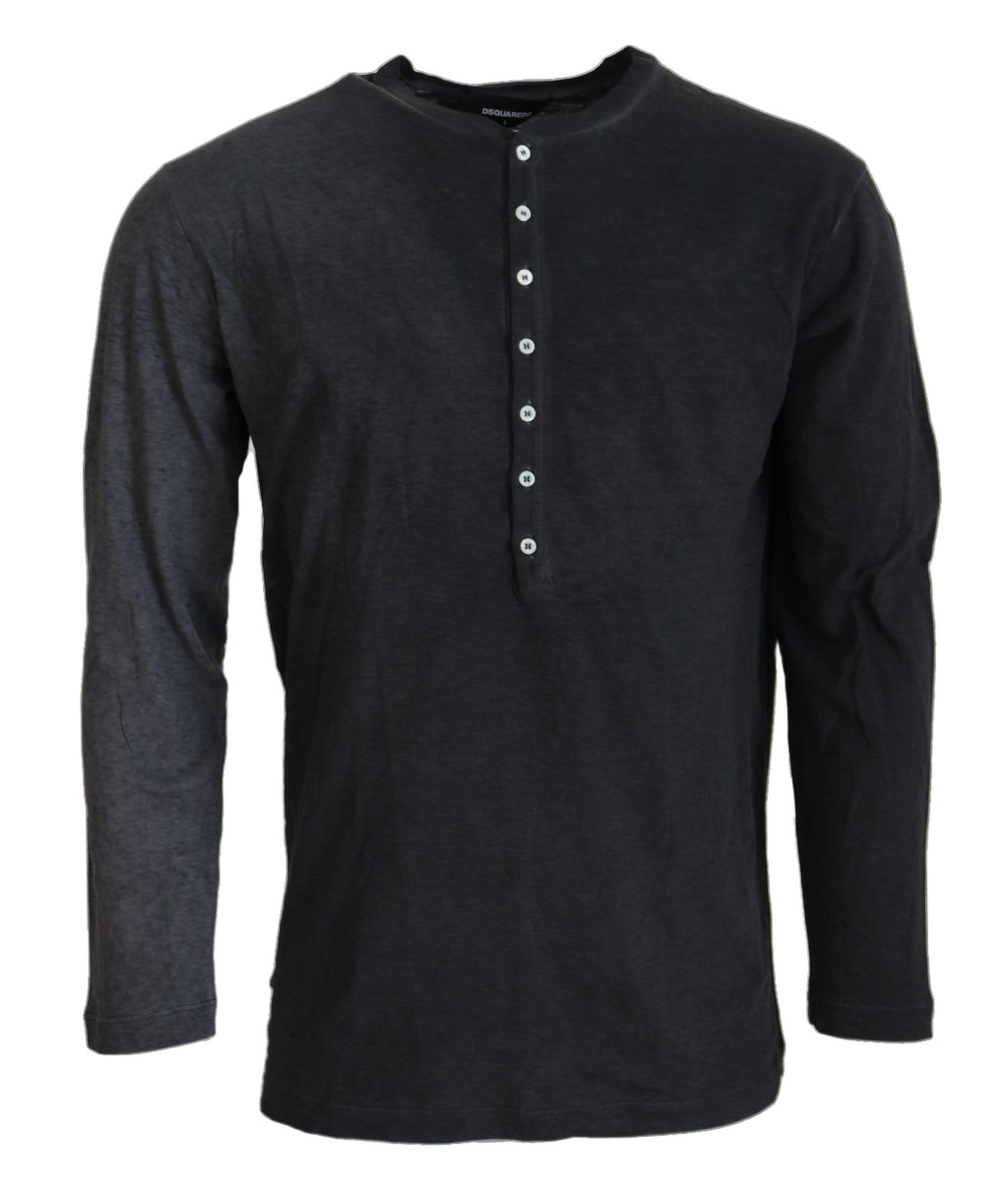 Schwarzer Pullover mit langen Ärmeln aus Baumwollleinen