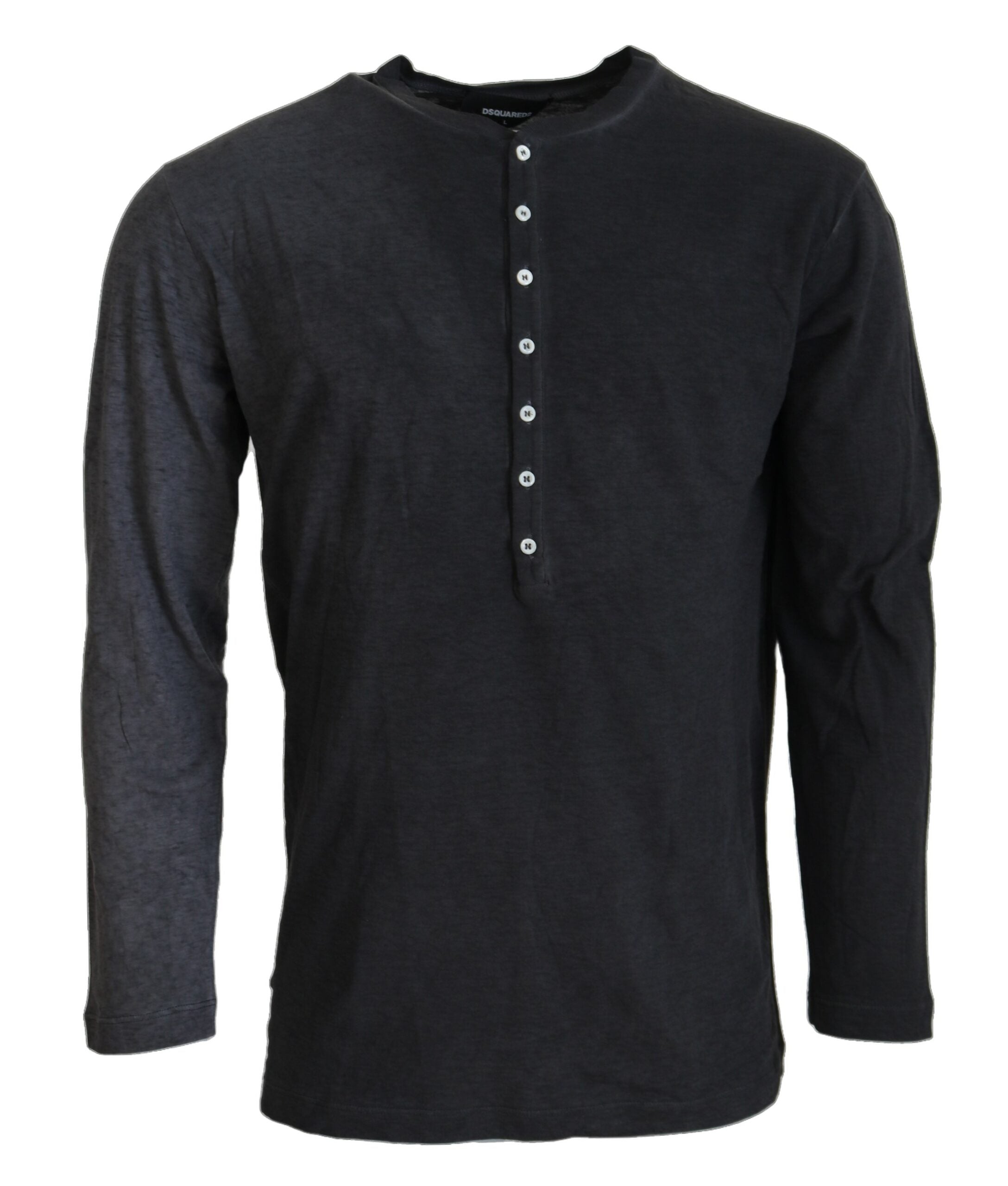 Schwarzer Pullover mit langen Ärmeln aus Baumwollleinen