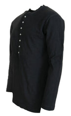Schwarzer Pullover mit langen Ärmeln aus Baumwollleinen