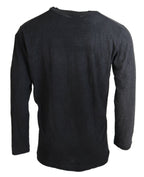 Schwarzer Pullover mit langen Ärmeln aus Baumwollleinen