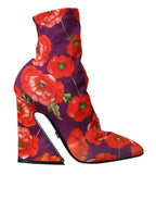 Lila Stiefel aus Blumenjersey-Stretch