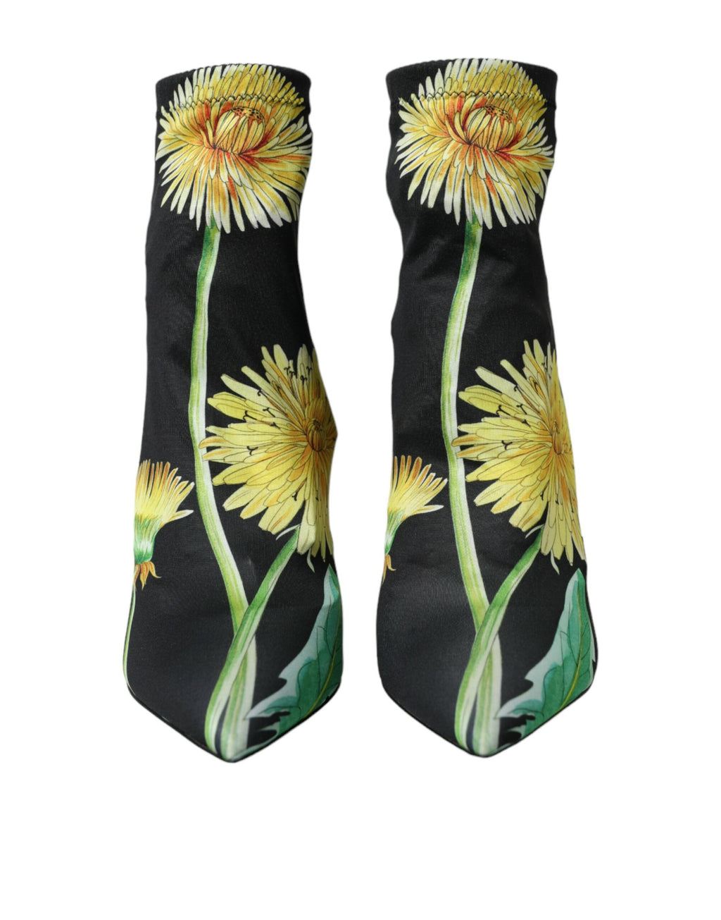 Schwarze Ankle Boots aus Stretch-Jersey mit Blumenmuster