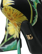 Schwarze Ankle Boots aus Stretch-Jersey mit Blumenmuster
