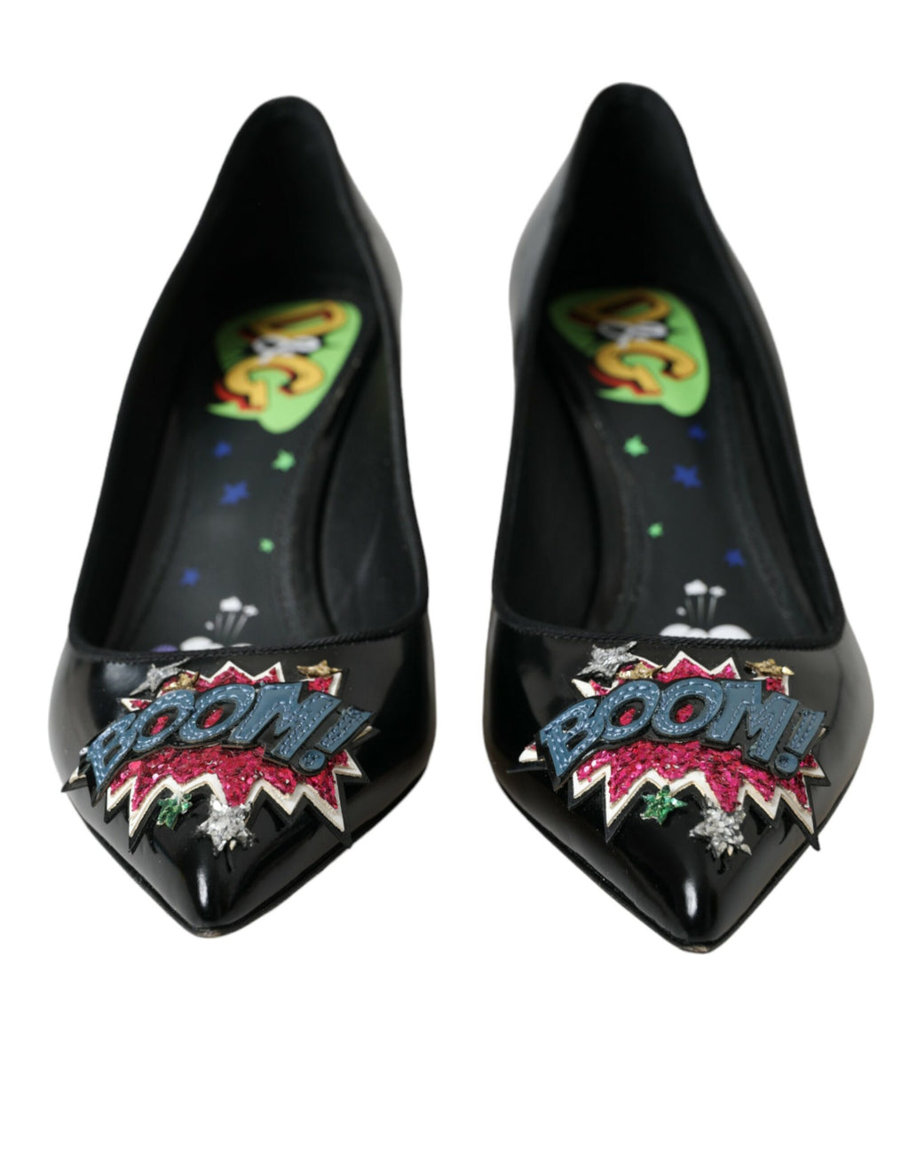 High Heels BOOM-Patch aus schwarzem Leder